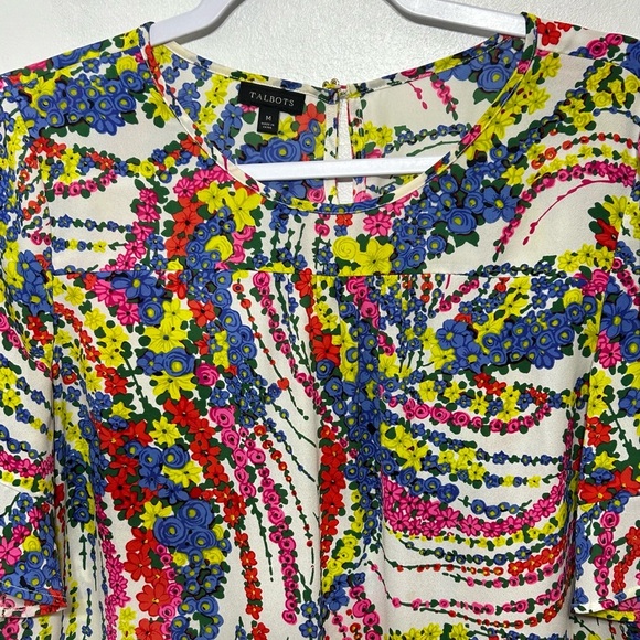 Talbots Swirling Floral Ruffle Sleeve Popover Blouse - Picture 4 of 11